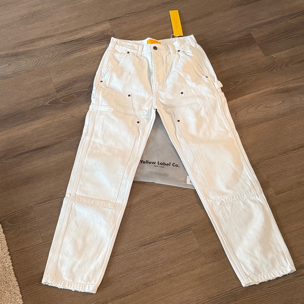 New yellow label co carpenter pants in vintage cream denim